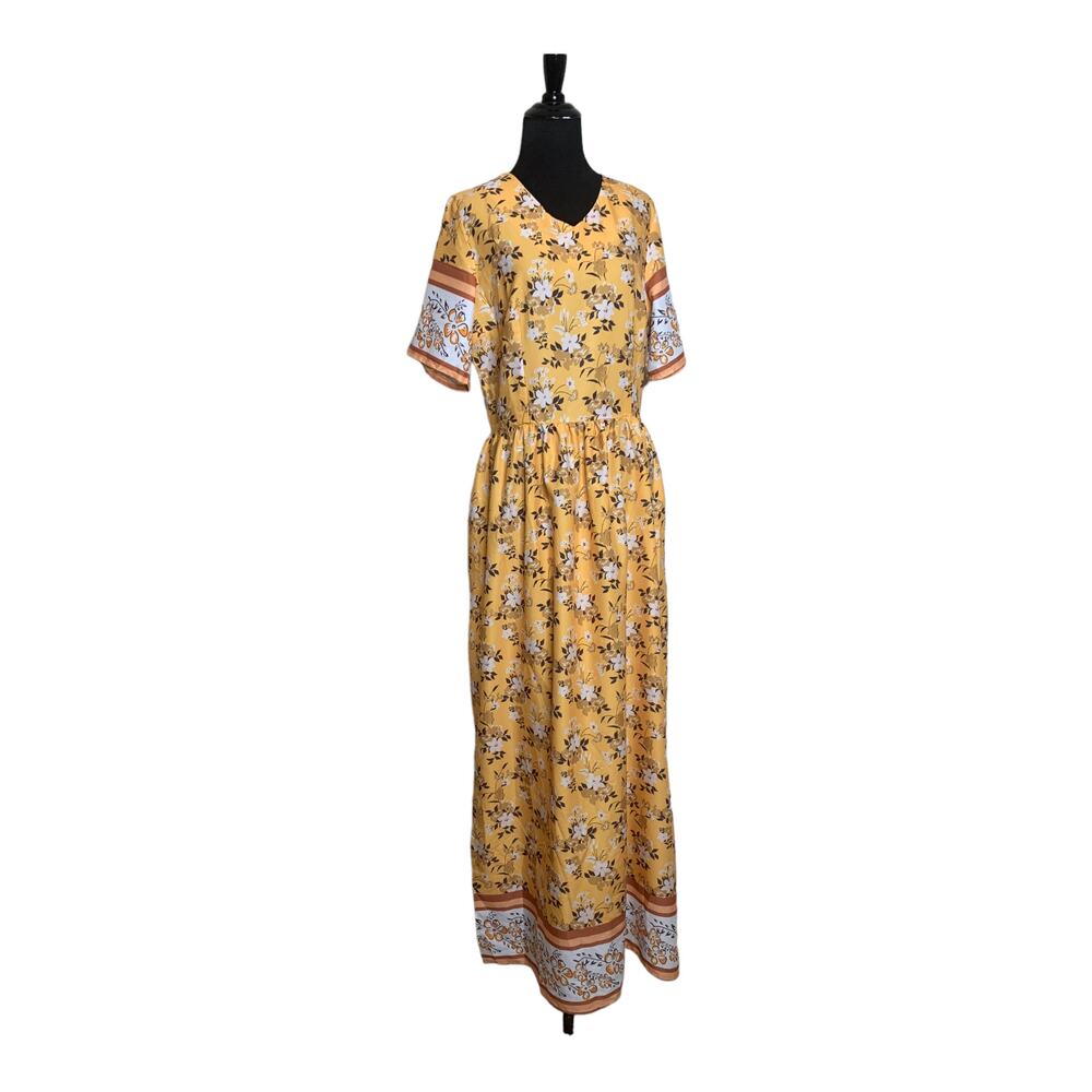 Mislook Yellow Boho Floral Print Split Hem Dress size large